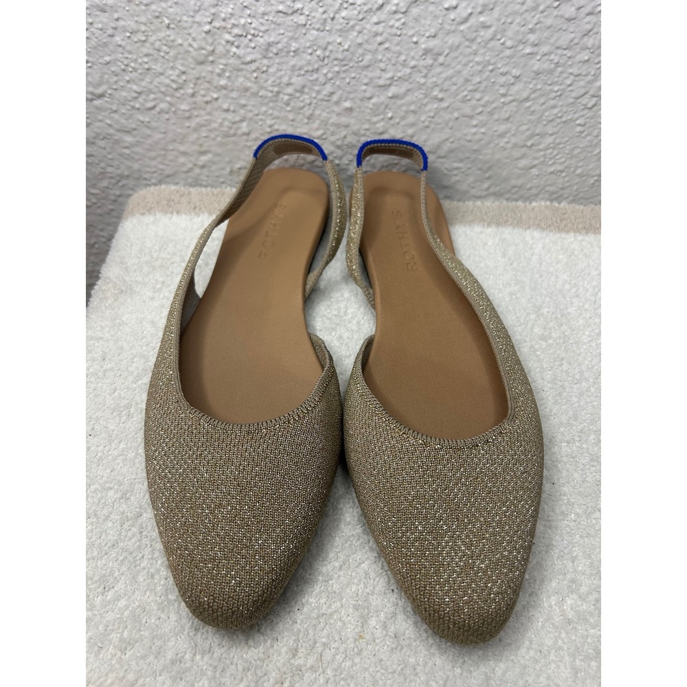 Rothys The Point Slingback Flats Champagne Gold Metallic Knit Shoes Womens 9